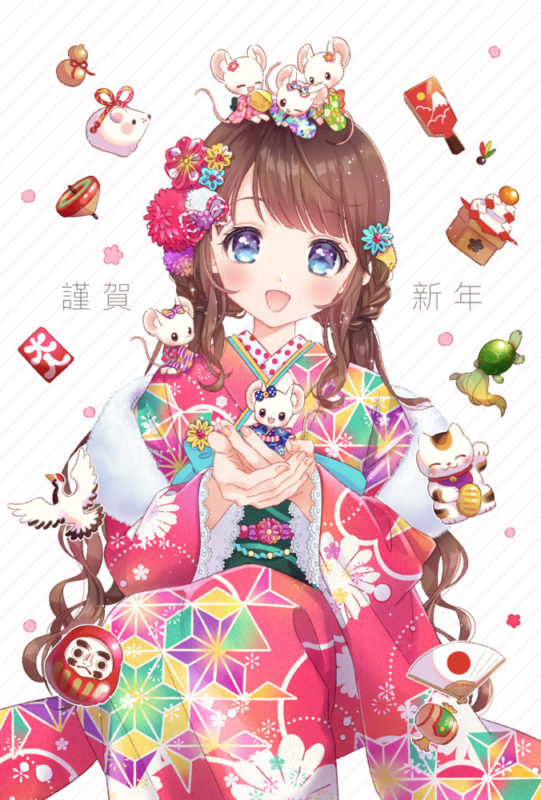 お正月の女の子イラスト